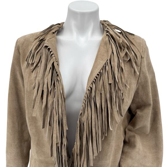Wilsons Leather Fringe Suede Jacket Women SZ M Tan Western Boho Festival Vintage - Picture 6 of 13